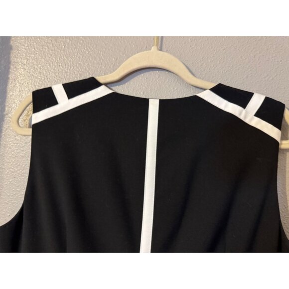 Calvin Klein Sheath Dress 14 Black White Piping Front Zip Sleeveless Career - Picture 8 of 15
